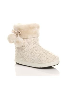 AJVANI Knitted Glitter Ankle Boot Slippers - White
