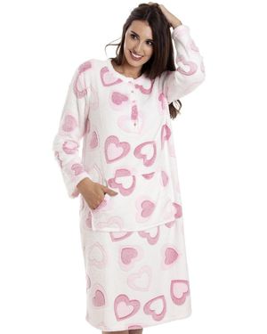 CAMILLE Heart Print Supersoft Fleece Lounger - White