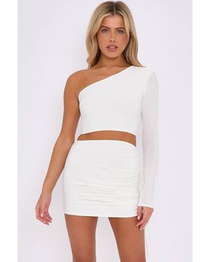 Stylewise One Shoulder Slinky Crop Top - White