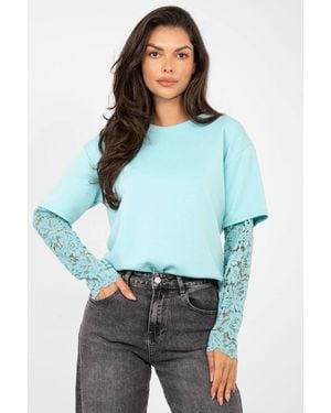Love Lace Cotton Elastane Lace 3/4 Sleeve Blouse - Green