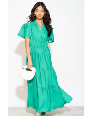 SARTA Tiered Maxi Dress Short Sleeve - Green