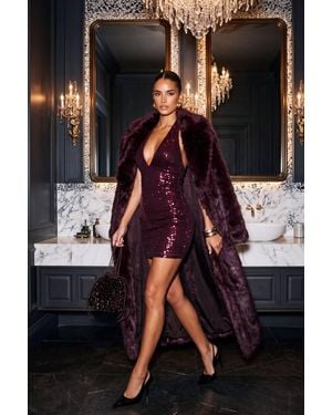 Rebellious Fashion Greeta Premium Faux Fur Long Coat - Black