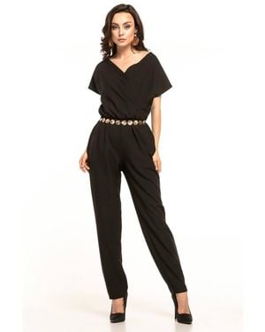 Love Lace Wrap Short Sleeve Playsuit With Pockets - Black