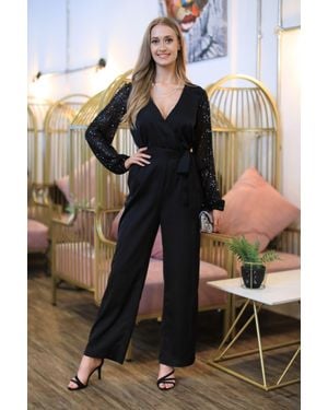 Double Second Jumpsuit With Sequin Sleeves - Black
