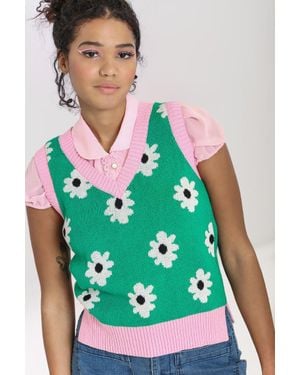 Hell Bunny Kitsch Daisy Knitted Floral Vest Top - Green