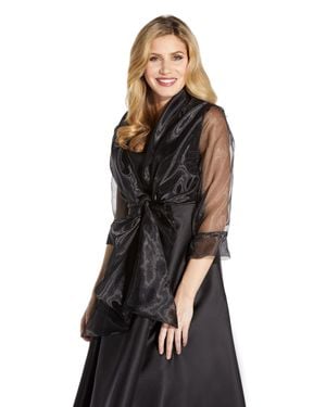 Adrianna Papell Short Sleeve Organza Wrap Jacket - Black