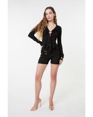 Pink Vanilla Low Rise Textured Ring Mini Shorts - Black