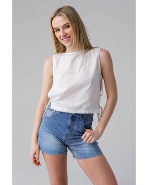 Influence Sleeveless Round Neck Tie Side Shell Top - Blue