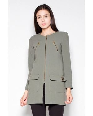 Love Lace Straight Zip Coat With Slit Pockets - Grey