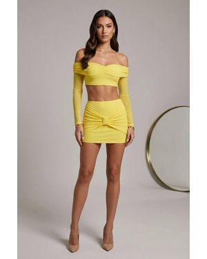 Stylewise Mesh Bardot Crop Top & Skirt - Yellow