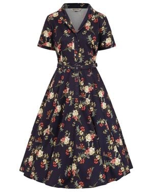 Banned Retro Bella Romantic Floral Swing Dress - Blue