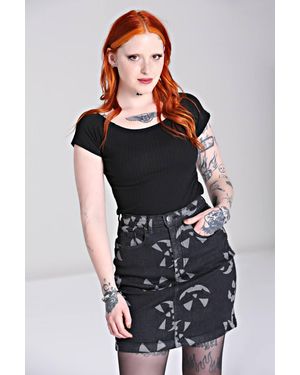 Hell Bunny Jack-O-Lantern Denim Mini Skirt With Front Zip & Pocket Detail - Black