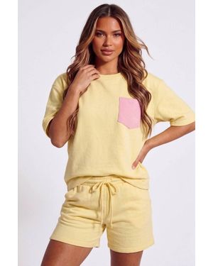 Femme Luxe Oversized T-Shirt & Shorts Co-Ord Set With Pocket Detail - Natural