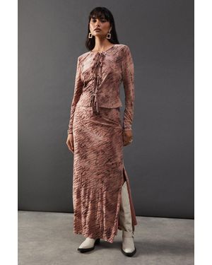 Warehouse Burnout Velvet Column Maxi Skirt - Grey