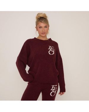EGO Long Sleeve Graphic Print Knit Jumper - Red