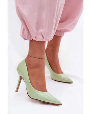 KDMD Lacquered High Heel Court Shoes With Pointed Toe Shine - Pink