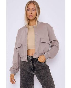 Stylewise Fleeced Bomber Jacket - Grey