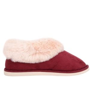 Absolute Footwear Easy Slip On Faux Fur Winter Slipper Boot Bootie - Red