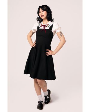 Hell Bunny Patti Crossover Straps Front Button Midi Dress - Black