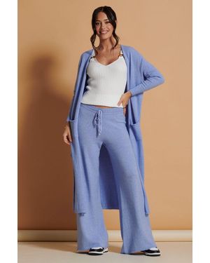 Jolie Moi Wide Leg Soft Knit Trousers - Blue