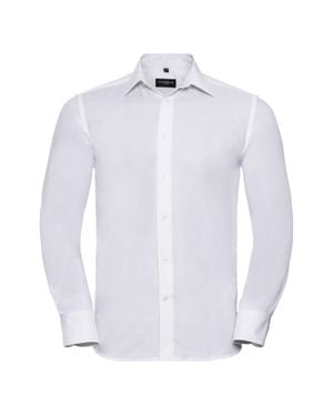 Russell Collection Oxford Easy-Care Tailored Long-Sleeved Shirt - White