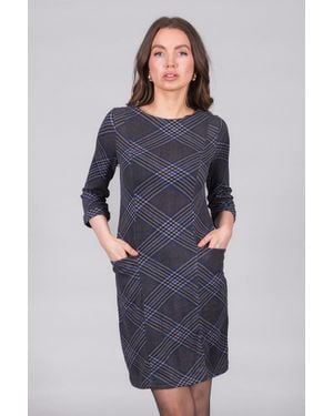 Solo Geometric Knit Dress With Pockets - Blue