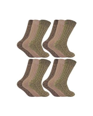 Sock Snob 12 Pairs Winter Warm Wool Blend Hiking Socks For Boots - Brown