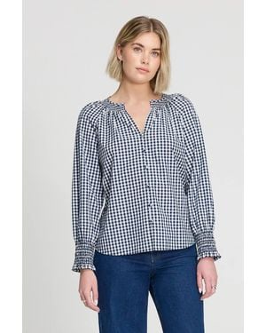 Finery London Sandy Cotton Gingham Long Sleeve Blouse - Blue