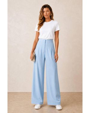 Style Cheat Pastel Tailored Wide Leg Trouser - Blue