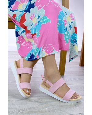 AJVANI Low Wedge Heel Flatform Strappy Sandals - Red