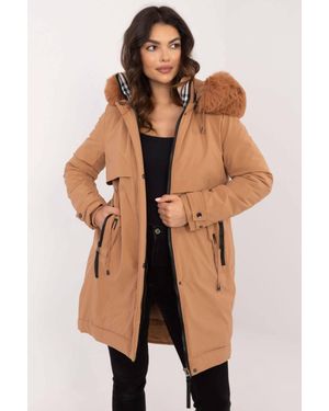 KDMD Detachable Fur Trim Quilted Down Jacket - Brown