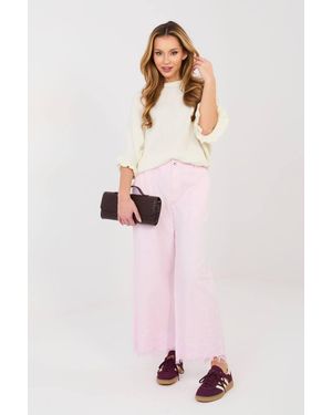 Love Lace High Waist Wide Leg Jeans With Lace Hem - Pink