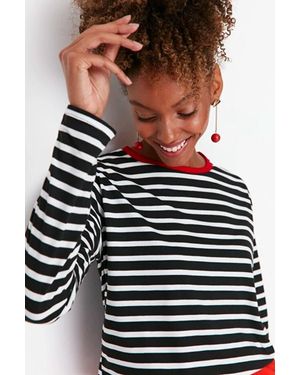 WOVCOR Striped Crew Neck Long Sleeve Cotton T-Shirt - Black