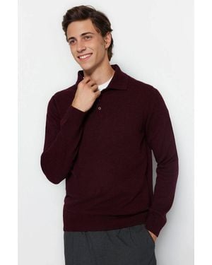 WOVCOR Polo Collar Buttoned Knit Jumper - Red