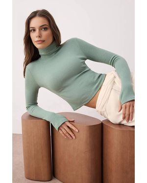 WOVCOR Fitted Turtleneck Knit Blouse With Finger Detail - Green