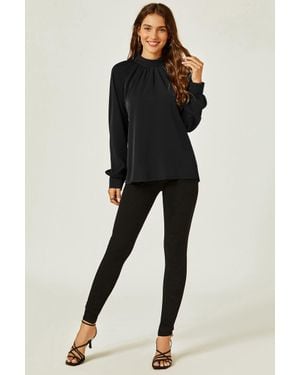 FS Collection High Neck Back Cut Detail Blouse Top - Black