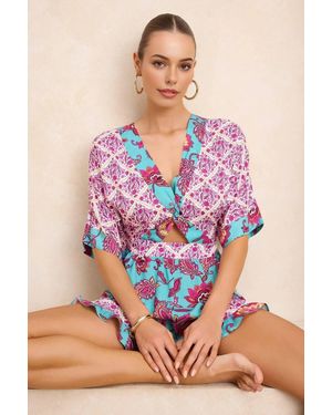 WOVCOR Paisley Print Cut Out Tie Front Playsuit - Multicolour