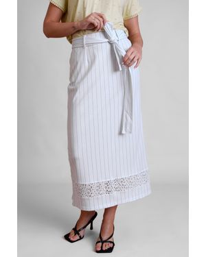 Enorsia Lace Details Jersey Midi Skirt - White