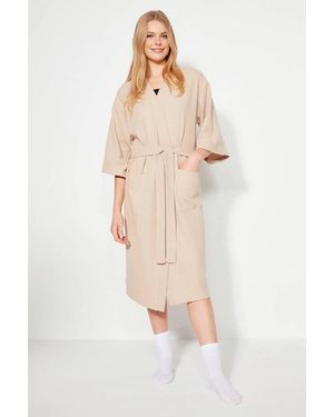 WOVCOR Textured Knit Belted Dressing Gown - Natural