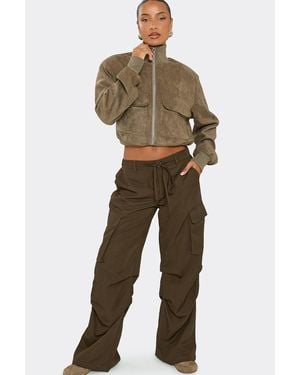 EGO Long Sleeve Contrast Faux Suede Jacket - Natural