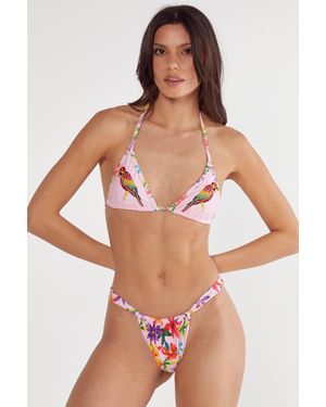 Nasty Gal Embroidered Hawaiin Triangle Bikini - Pink