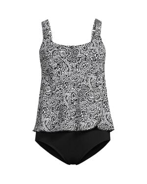 Lands' End Smoothing Flutter Fauxkini Swimsuit - Black