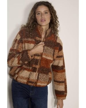 Apricot Soft Boucle Check Jacket - Brown