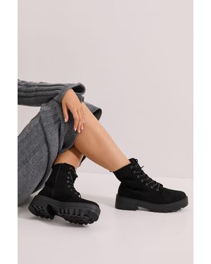 Dorothy Perkins Wide Fit Maryam Faux Leather Lace Up Chunky Ankle Boots - Black