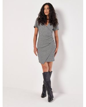 Apricot Dogtooth Wrap Bodycon Mini Dress - Black