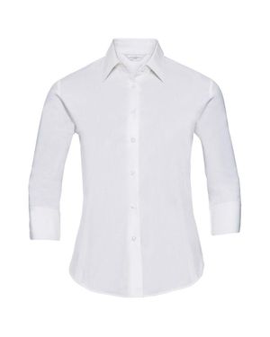 Russell Collection Easy-Care Fitted 3 4 Sleeve Formal Shirt - White