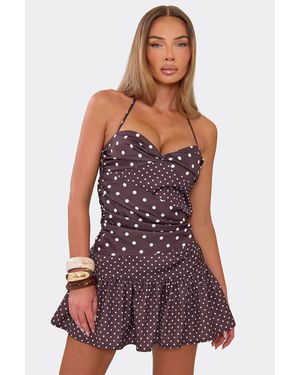 EGO Strappy Frill Trim Polka Dot Mini Dress - Red