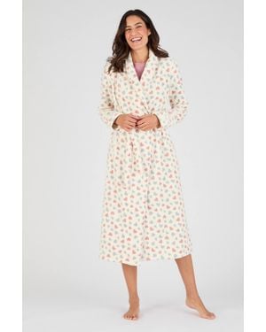 DAMART Tie Belt Fleece Dressing Gown - Natural