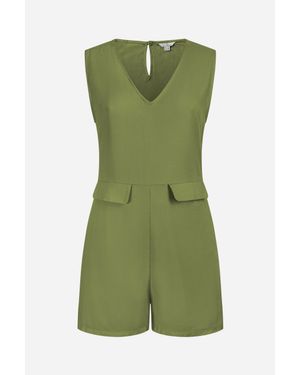 Enorsia V-Neck Sleeveless Viscose Playsuit - Green