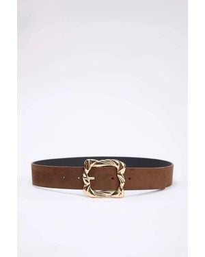 WOVCOR Tone Square Buckle Faux Suede Waist Belt - White